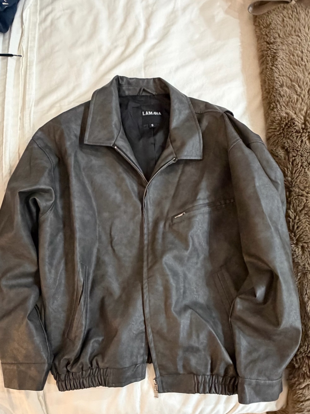 I.AM.GIA Dark Taupe Faux Leather Bomber Jacket